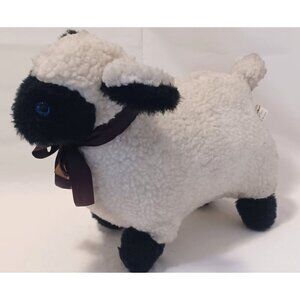 Vintage Jake & Amos Plush Stuffed Toy Wool Sheep Lamb w/ Ribbon & bell USA Made